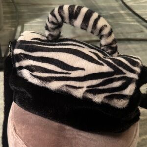 Zebra-Print Faux Fur Top-Handle Backpack – Black & White